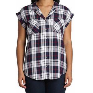 NWT Jach's New York Women's Short Sleeve V Neck Blouse Navy Size 2XL $45 3HL52